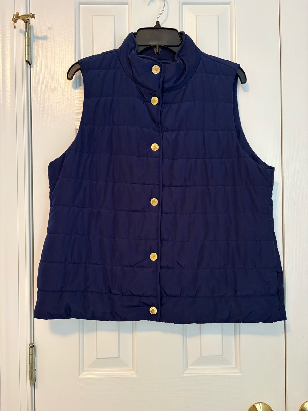 Michael Kors Navy Quilted Sleeveless Vest with Gold Buttons
